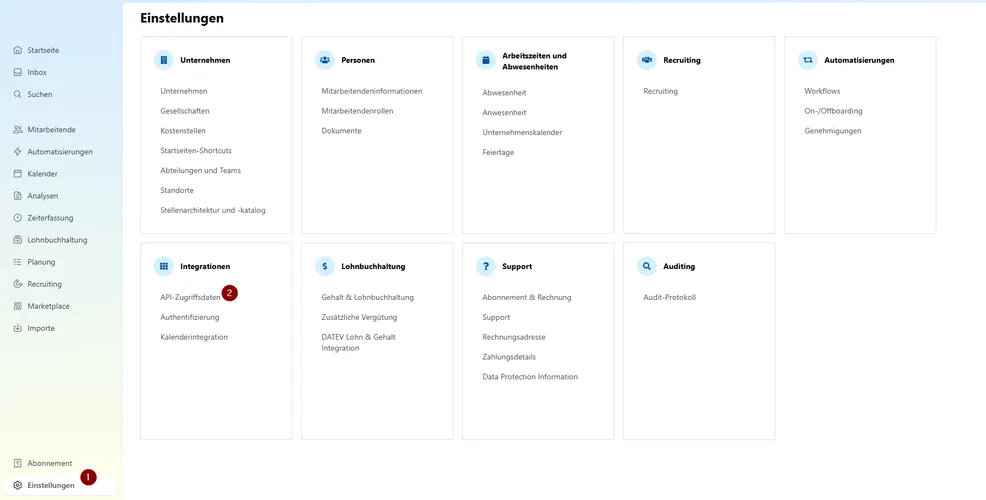 Navigating to settings