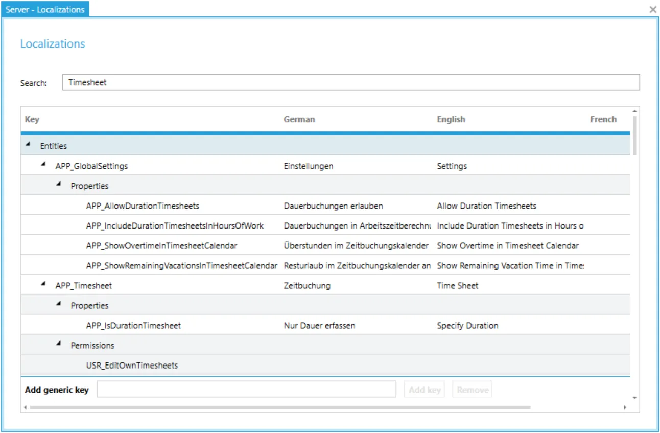 Localizations in OnCockpitAdmin: names of entities and fields in German and English