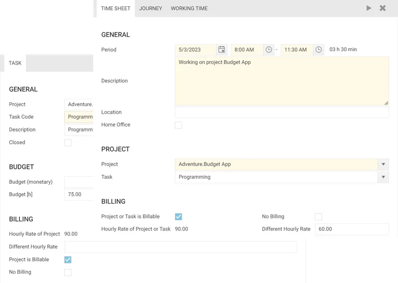Task und Zeitbuchungsform