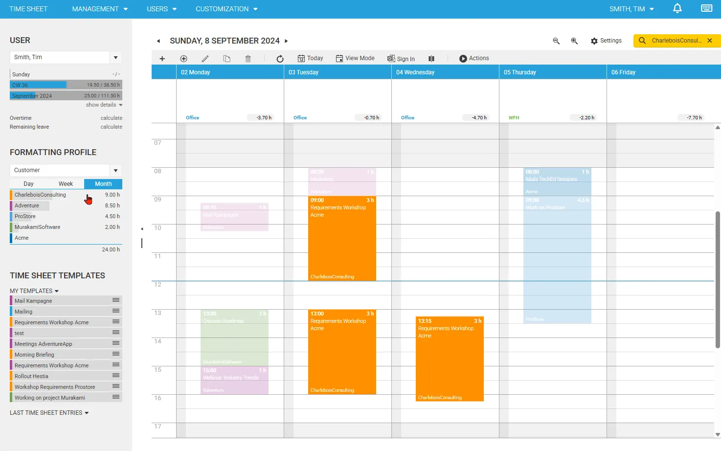 Search in Timesheet Calendar